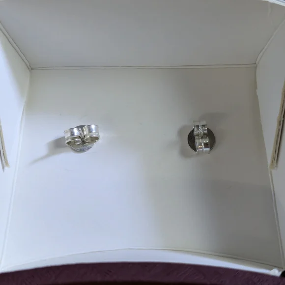 Lab Created Emerald cut Ruby studs in sterling silver - Picture 4 of 5